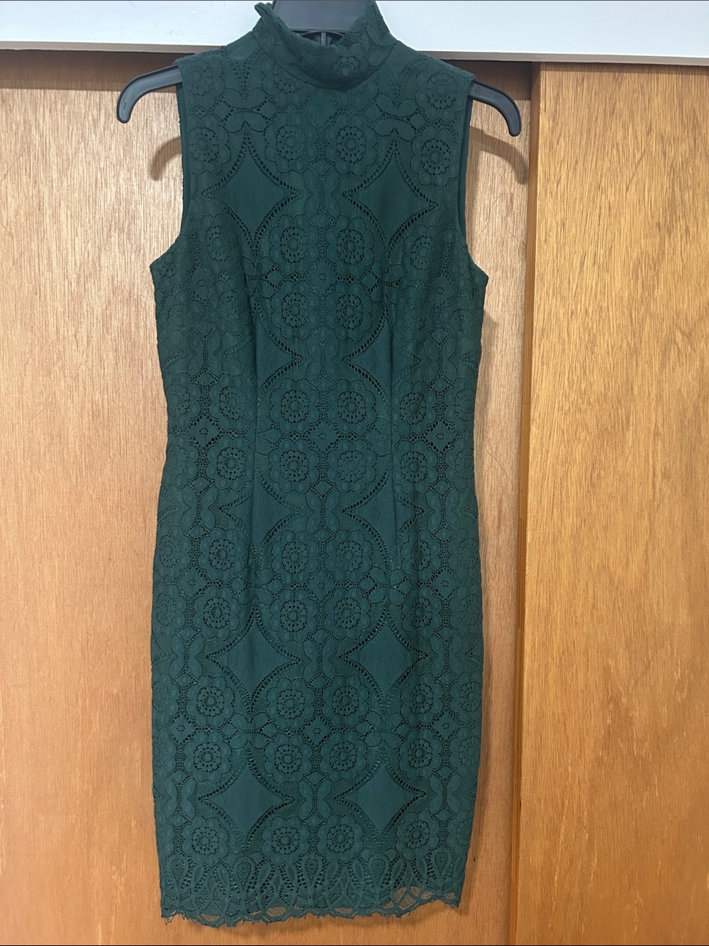 ANTONIO MELANI Dark Green Lace Midi Dress with High Neck